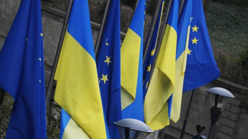 флаги Украины и Евросоюз